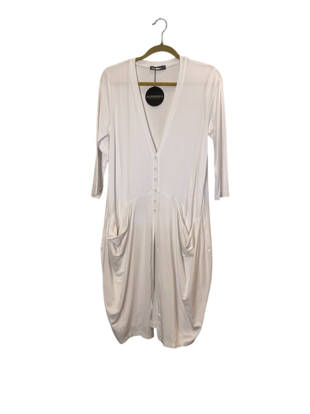 Alembika Women’s Long Button Front Lagenlook Draped White Cardigan Sz S